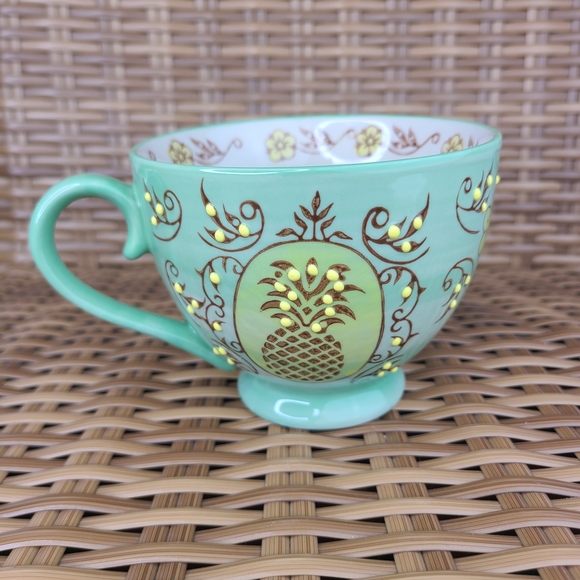 Yokohama Studio Footed Cup Floral Mug Pineapple Green Yellow Hand Painted - Picture 6 of 13